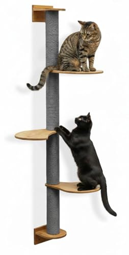 eyepower 175 cm Wandkratzbaum Luna mit 3 Plateaus zum Klettern - Kratzbaum Groß für Katzen - Kletterbaum mit Wandhalterung - Katzenbaum zur Wandmontage - Kletterwand Katze Kratzstamm Kratzsäule Wand