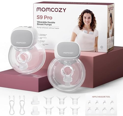 Momcozy S9 Pro Milchpumpe Elektrisch Tragbar 2 Pack Grau | Freihändige Brustpumpe mit längster LED-Anzeige, Elektrische Milchpumpe mit 2 Modi & 9 Stufen 24mm Brusthaube 180 ml