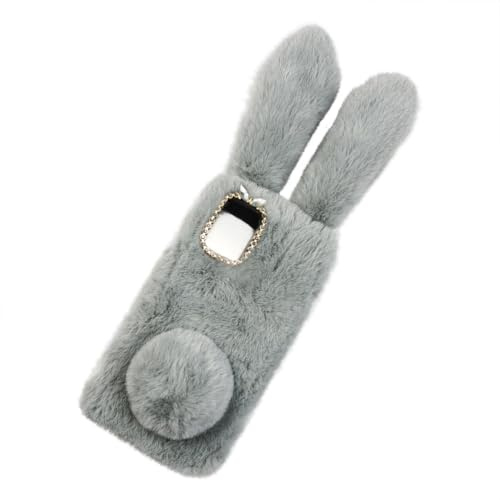 Garneck Weiche TPU hülle für Smartphone mit Plüsch Kaninchen Motiv und Funkelnden Strasssteinen, Stoßfest, Warm, Präzise Aussparungen, Hellgrau