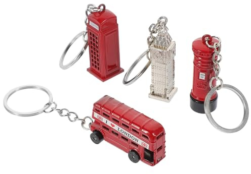 LIFKOME 4 Stück pack Vintage Schlüsselanhänger London Bus aus Robuster Metalllegierung Retro Big Ben Telefonzellen Gepäck und Taschenanhänger für Alltag Geschenk