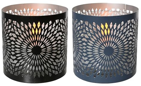 Solar LED Windlicht Kerze 8x8cm Metall 1 Stück sortiert - Solarkerze mit Flackereffekt und Lichtspiel - Outdoor Solarlaterne - solarbetriebene Outdoorkerze - Gartendeko Tischdeko - Schwarz Blau