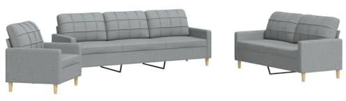 XHNIFBN 3-TLG. Sofagarnitur Hellgrau Stoff 226x77x80 cm Metallrahmen großzügige Polsterung Mini Schlafsofa Sessel 2-Sitzer 3-Sitzer Couch für Wohnzimmer Gästezimmer Büro Chill-Ecke