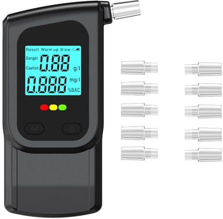 GemCoo Alkoholtester 3 Sekunden mit LED Display, Professioneller digitaler Promillemessgerät, Dual-Modus für Schnelltest & Präzision, inkl. 10 Mundstücke