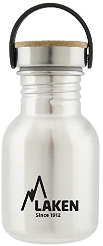Laken Bot. ac. inox Basic 350ml,tapón acero/bambú - Silver