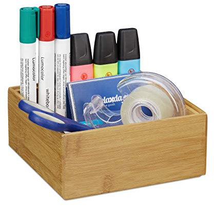 Relaxdays Ordnungsbox Bambus, stapelbar, natürliche Optik, Aufbewahrungsbox Küche, Bad, HxBxT: 6,5 x 15 x 15 cm, Natur, A, 10024600_469