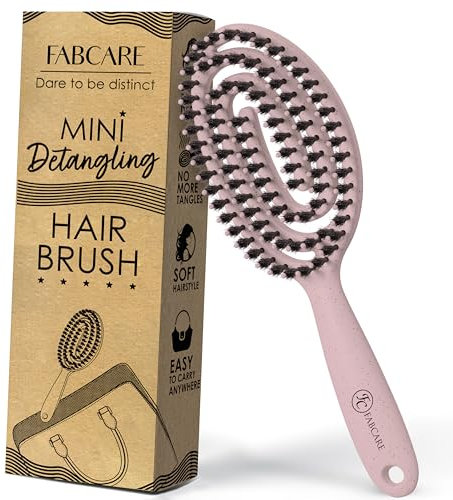 FABCARE Mini Haarbürste Wildschweinborsten Detangler-Bürste Detangling Doppelfeder Spiralfeder Kein Ziehen Pro Magic Tool Kompakt Elegant (Rosa)