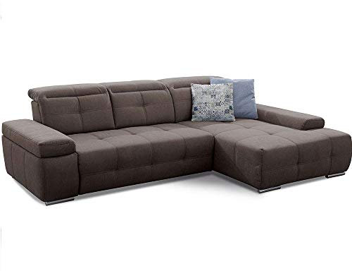 Cavadore Ecksofa Mistrel mit verstellbaren Kopfteilen, L-Form Sofa mit leichter Fleckentfernung dank Soft Clean, geeignet für Haushalte mit Kindern, Haustieren, 273 x 77 x 173, braun