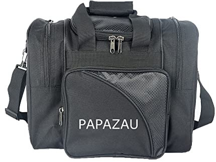 PAPAZAU Bowling-Tasche für Einzelball – Einzelball-Tragetasche mit gepolstertem Ballhalter – passend für ein einzelnes Paar Bowlingschuhe bis Herrengröße 4 (schwarz)