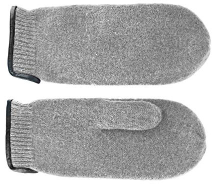 fiebig Walkfäustling mit Ledersaum | Fausthandschuh aus gewalkter Wolle für Damen & Herren | Schurwollfäustling in vielen Farben (7-M, Hellgrau)