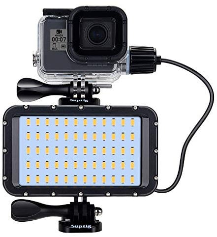 Suptig 60 LED-Videoleuchte mit 5200 mAh tragbarem Ladeakku, tragbare Beleuchtung, dimmbares Licht, kompatibel mit GoPro Hero 13 Hero 12/11/10/9/8/7/6/5/4/3/3+/2/Session/gopro max More Action cam