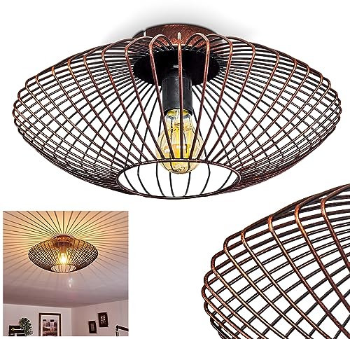 HOFSTEIN Deckenleuchte Wemude, runde Deckenlampe Lampe Wohnzimmer, Schlafzimmer - Schwarz Kupfer, 1-flammig, Modern Vintage Runde aus Metall, Gitterlampe mit Lichteffekt, E27-Fassung, Ø 40cm
