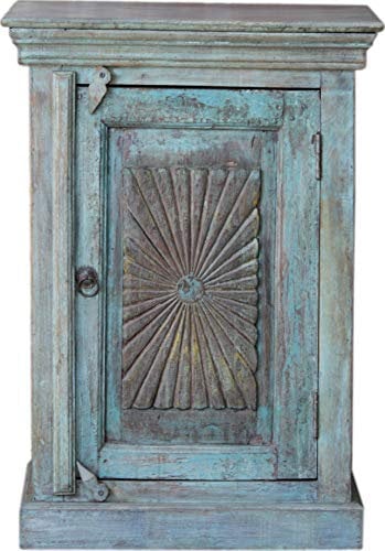 GURU SHOP Vintage Beistellschrank, Kommode, Nachttischschrank, Flurschrank - Modell S4, Türkis, 80x57x36 cm, Kleine Schränke