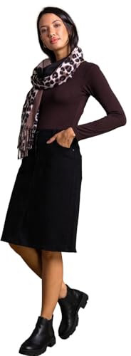Roman Originals Denim Skirt with Pockets for Women UK - Ladies Jean Skirts Cotton Stretch Mid Wash Fitted A Line Casual Smart Work Office Knee Length Flattering Slimming - Black - Size 10