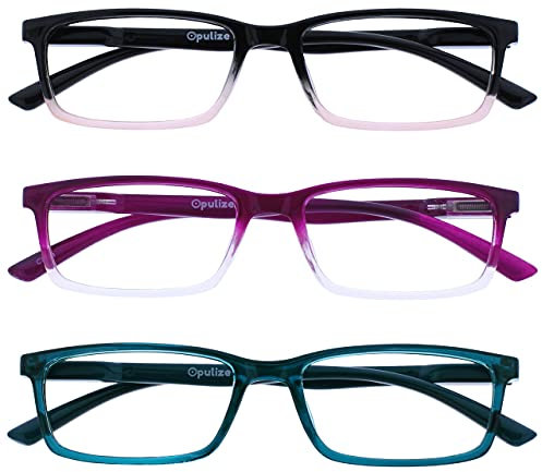OPULIZE See-Lesebrille Blaulichtfilter 3er Pack Schmal Rahmen Federscharniere Verbessern Den Schlaf Computer Gaming Entspiegelt Rosa Lila Türkis Herren Damen BBB9-45Q +3.00