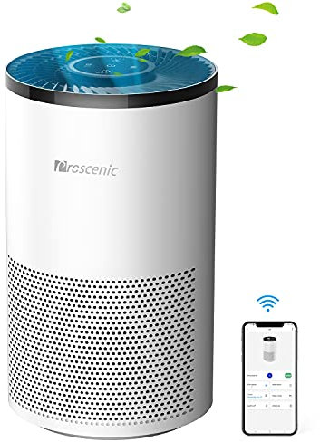 Proscenic A8 Luftreiniger Allergie, Air Purifier mit App Steuerung, 55㎡, Echter H13 HEPA-Kombifilter, 4 Reinigungsmodus, Leiser Betrieb, gegen Allergie, Gerüche, Pollen, Luftreiniger für Raucher, weiß
