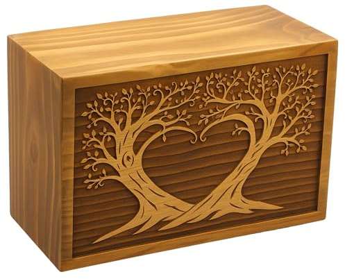 Urne aus Holz für menschliche Asche – Große handgefertigte Palisander-Gedenkurnenbox mit Doppelbaum-Herz-Gravur | 250 Cu in Beerdigungsurne für Asche | Sicherer Schraubverschluss | Dekorative