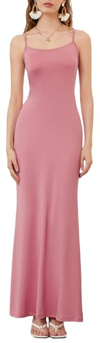 Damen-Maxikleid mit Spaghettiträgern, ärmellos, lang, einfarbig, figurbetont, unten weit ausgestellt, Abend- und Partykleid, rose, Small
