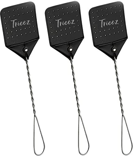 Robuste Leder-Fliegenklatsche – robuste Fliegenklatsche mit robustem Metallgriff, 44,5 cm, rustikale Insektenklatsche für Fliegen, Bienen und mehr, 3 Stück