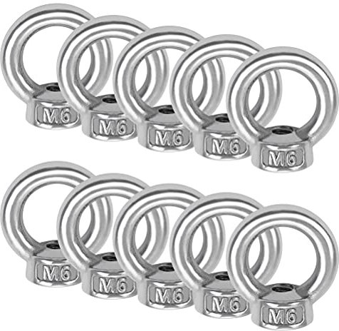 10 Pezzi Dado a Occhiello M6 Golfare Femmina Anello di sollevamento Occhiello Inox Dado Filettato 304 Dadi Anello in Acciaio per Accessori di Sollevamento
