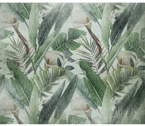 decomonkey Fototapete Natur Vintage 350x256 cm Tapete Fototapeten Vlies Tapeten Vliestapete Wandtapete moderne Wand Wandbild Schlafzimmer Wohnzimmer Deko Abstrakt Blätter Retro Pflanzen grün