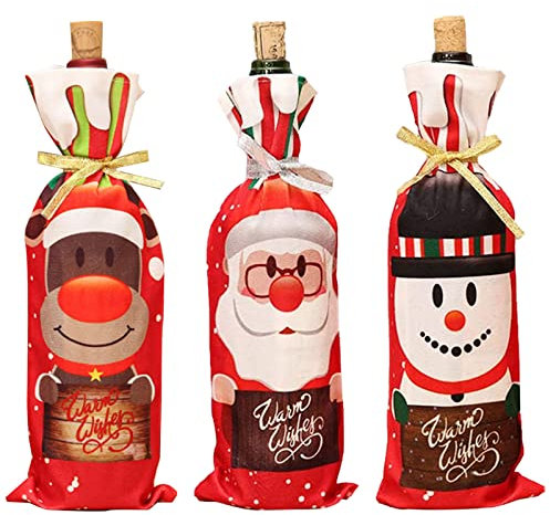 3 Stücke Weihnachten Flaschenbeutel, Weinbeutel Weihnachten, Weihnachtsmann Weinbeutel, Weihnachten Weinflasche Abdeckung, Wiederverwendbare Wein Geschenk Taschen gelten für Weihnachten Dinnerparty