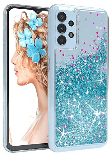 EAZY CASE Hülle kompatibel mit Samsung Galaxy A13 (4G / 5G) Schutzhülle mit Flüssig-Glitzer Handyhülle Schutzhülle Back Cover mit Glitter Flüssigkeit TPU/Silikon Transparent/Durchsichtig Blau