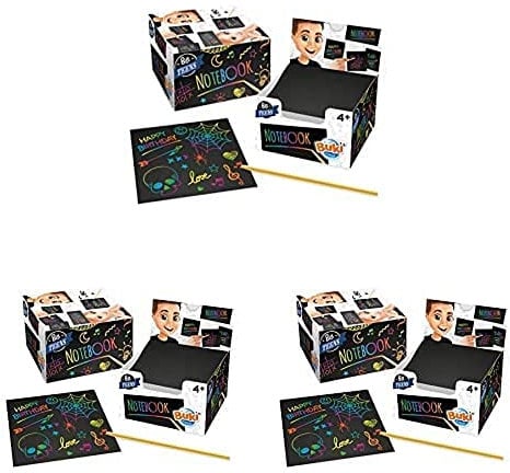 BUKI NB001 - Kratzpapier-Notizblock, Kratzbilder, Scratch Art Notebook, 3er Pack