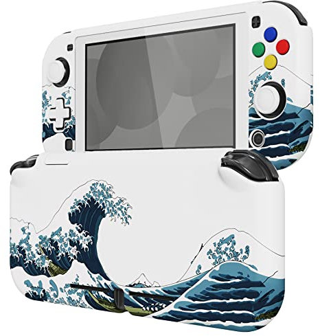 eXtremeRate Schutzhülle für Nintendo Switch Lite,Case Hülle Tasche Schutzhülle Zubehör für Switch Lite Joycon Konsole/Displayschutzfolie/Sticks-Kappen/Knöpfe-Kappen-Stickers(Welle)