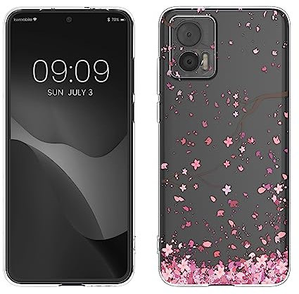 kwmobile Coque Compatible avec Motorola Edge 30 Neo - Housse de téléphone Protection Souple en TPU - Rose Clair-Brun foncé-Transparent