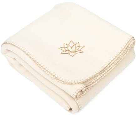 Bodhi Yogadecke ASANA Blanket | Weiche & Warme Kuscheldecke | Meditationsdecke für Shavasana | Tagesdecke aus Fleece mit Lotus-Stickerei | Sofa- & Überwurfdecke | 150 x 200 cm (Natur)