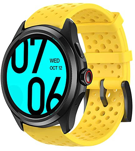 Blueshaweu Bracelet Compatible pour Ticwatch Pro 5 Smartwatch,Respirant Sport Silicone Classique Bracelet De Remplacement Compatible pour Montres connectées Ticwatch Pro 5 1,43 Smartwatch (Jaune)