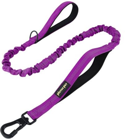Plutus Pet Tactical Dog Lead with Carabiner Clasp, Reflective Nylon with 2 Padded Handles, Bungee Dog Lead for Medium and Large Breed, Purple