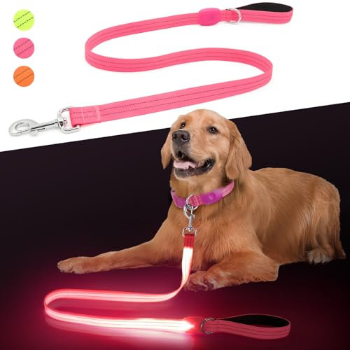 ChalkLit LED-Hundeleine, 1,2 m, weich, wiederaufladbar, wasserdicht, reflektierend, blinkend, mit gepolstertem Griff für nächtliche Spaziergänge, Sicherheitsleine für große, mittelgroße Haustiere