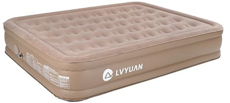 LVYUAN Queen Size Air Bed with a Built-in Chargable Electric Pump PVC Flocked Surface - Self-inflating Airbed for Home Use Or Outdoor
