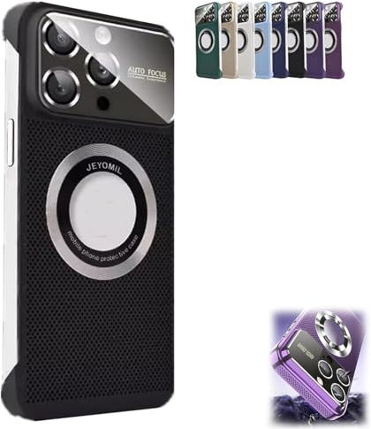 behound Electroplating Heat Dissipation Magnetic Phone Case For iPhone 12 13 14 Pro Max, For iPhone Borderless Big Window Cooling Phone Case, Heat Dissipation Phone Case (Black,14)