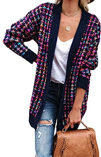 HEYPORK Damen Herbst Winter Warm Bequem Pullover Casual Mode Strickjacke Strickpullover Frauen Winter Strickjacke Modische Bunte Jacke(A Lila, S)