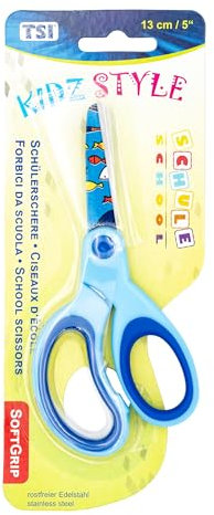 TSI Schülerschere mit Motiv FISCHE auf den Scherenblättern, Größe 13 cm, Farbe blau, Art.Nr. 41809
