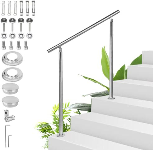 Sonnewelt Corrimano in acciaio inox, ringhiera per scale, 100 cm, senza barre trasversali, per interni ed esterni, ringhiera d'ingresso di alta qualità per balcone, scale e parapetti