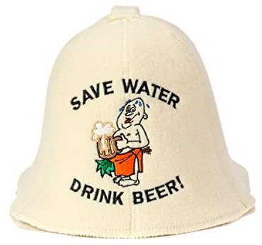 SAUNA GURU Save Water Hat, 100% Organic Wool Felt Sauna Cap, Banya Hat Sauna Hair Protector, Sauna Accessories Embroidered Hat, Russian Sauna Hat, Sauna Gifts for Men and Women, Sauna Room Accessory