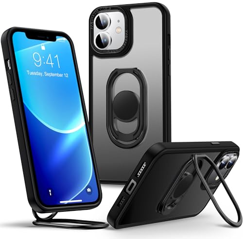 SHIELDS UP for iPhone 12 Case with Double Ring Holder,Black | Matte Back Phone Case with Stand 【Adjustable & Fodable】Shockproof Protective Cover for iphone 12 6.1''