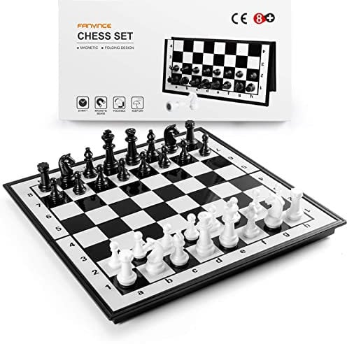 Ajedrez Magnetico para Niños y Adultos Viaje - 25x25cm Plegable Tablero Juego Ajedrez Portatil Chess Board Set (Negro y Blanco)