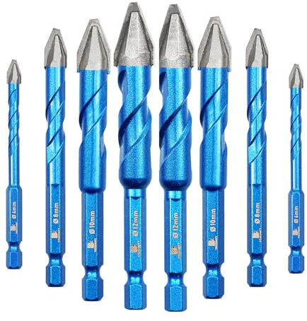 BRSCHNITT Head Eccentric Drill Bit 3/16*2,1/4*2,5/16*2,3/8*2,1/2*2- Carbide Tipped Drill bit Masonry Drill Bit Sets for Porcelain Ceramic Tiles Glass Hard Plastic Cement/Granite etc