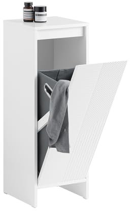 SoBuy Wäscheschrank mit ausklappbarem Wäschesack Wäschesammler Wäschekorb Wäschetruhe Badezimmerschrank Badschrank Weiß BHT ca. 30x87x30cm BZR154-W