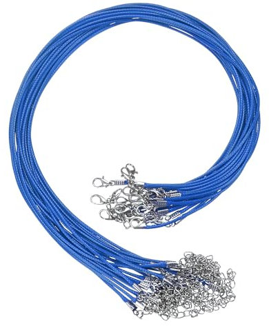 sourcing map 20Pcs Waxed Necklace Cord Bulk Blue 1.5mm Dia 18 Necklace String Rope with Chain Clasp for Pendants Bracelets Jewelry Making Supplies Accessories