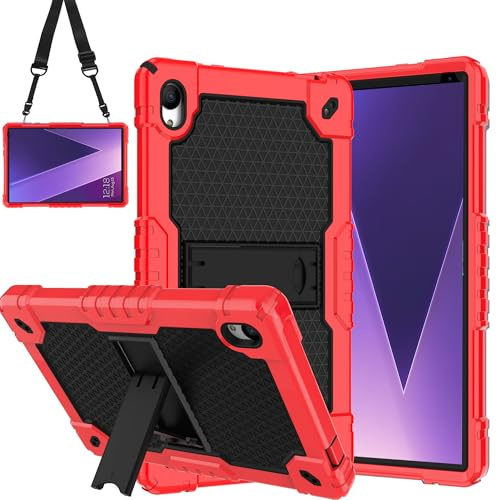 Doemoil Case for Pritom Tab 10 Lite Tablet/TECLAST P26T/TECLAST P25T/Wetap M10 10.1 inch Tablet Hybrid Shockproof Protective Case Hard Shell Built in Kickstand Shoulder Strap (Red/Black)