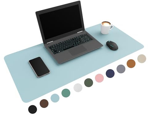 WURK Schreibtischunterlage [80 cm x 40 cm] - Premium Qualität - Mauspad - Große Schreibunterlage - Mauspad XXL - Rutschfeste Unterlagenmatte - Desk Mat - PU Leder Inklusive Kabelclip (Hellblau)