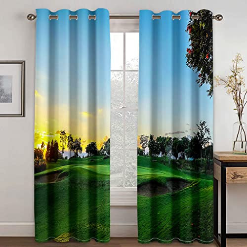 Gardinen Blickdicht Ösen Kinder 3D Grüne Wiesenlandschaft Muster 260x280cm (HxB) 2Er Set Isolierung Schattierung Kinder Schlafzimmer Gardine Wärmeisolierender Ösens Vorhang Fenster Dekoration