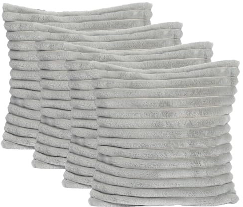 OHS Ribbed Cushion Covers Faux Fur, Sofa Cushions Throw Pillows for Sofa Bedroom Living Room Scatter Cushions Lounge Covers for Cushion Inserts, Pack of 4 - Grey