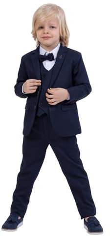 Suit for Boys | 5-Piece Set Shirt, Pants, Vest, Jacket, and Bow Tie | Party and Formal Wear for Boys Aged 1-13 Years (UK, Age, 5 Years, 6 Years, Regular, Navy Blue)