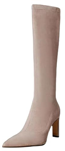Generico Stivaletti con Tacco Donna Anfibi Donna Beige Stivali Morbidi Invernali Scamosciati Autunnali MidSolid Caldi Stivali Classici Donna Colore Lowheel Donna Stivali Brillantini Donna (White, 37)